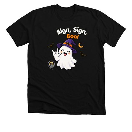 Sign, Sign, Boo! - Halloween with ASL Up, a Solid Black Blend Premium Unisex Tee