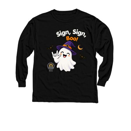 Sign, Sign, Boo! - Halloween with ASL Up, a Black Youth Long Sleeve Tee