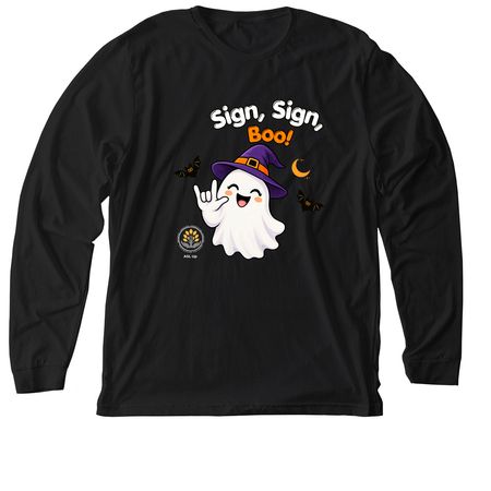 Sign, Sign, Boo! - Halloween with ASL Up, a Solid Black Blend Premium Long Sleeve Tee