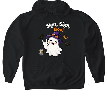 Sign, Sign, Boo! - Halloween with ASL Up, a Black Gildan Softstyle Pullover Hoodie
