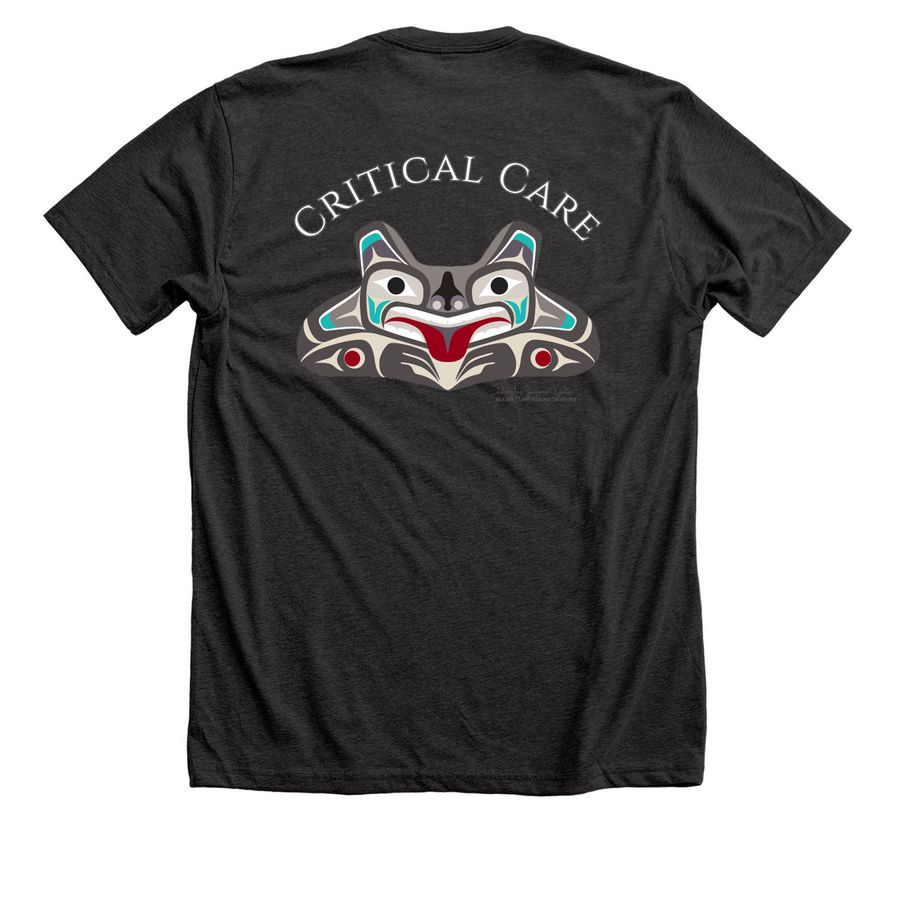 Critical Care Month 2026, a Dark Grey Heather Premium Unisex Tee (back-view)