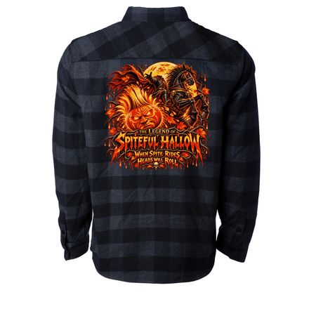 Hawk-O-Lantern Affiliate, a Charcoal Heather/ Black Unisex Flannel Shirt (back-view)