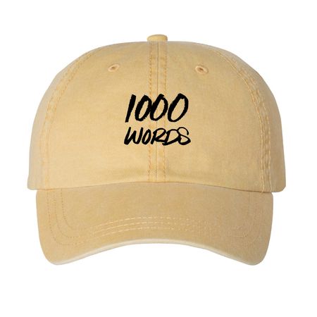 1000 Words Dad Baseball Cap, a Mustard Printed Pigment Dye Baseball Cap