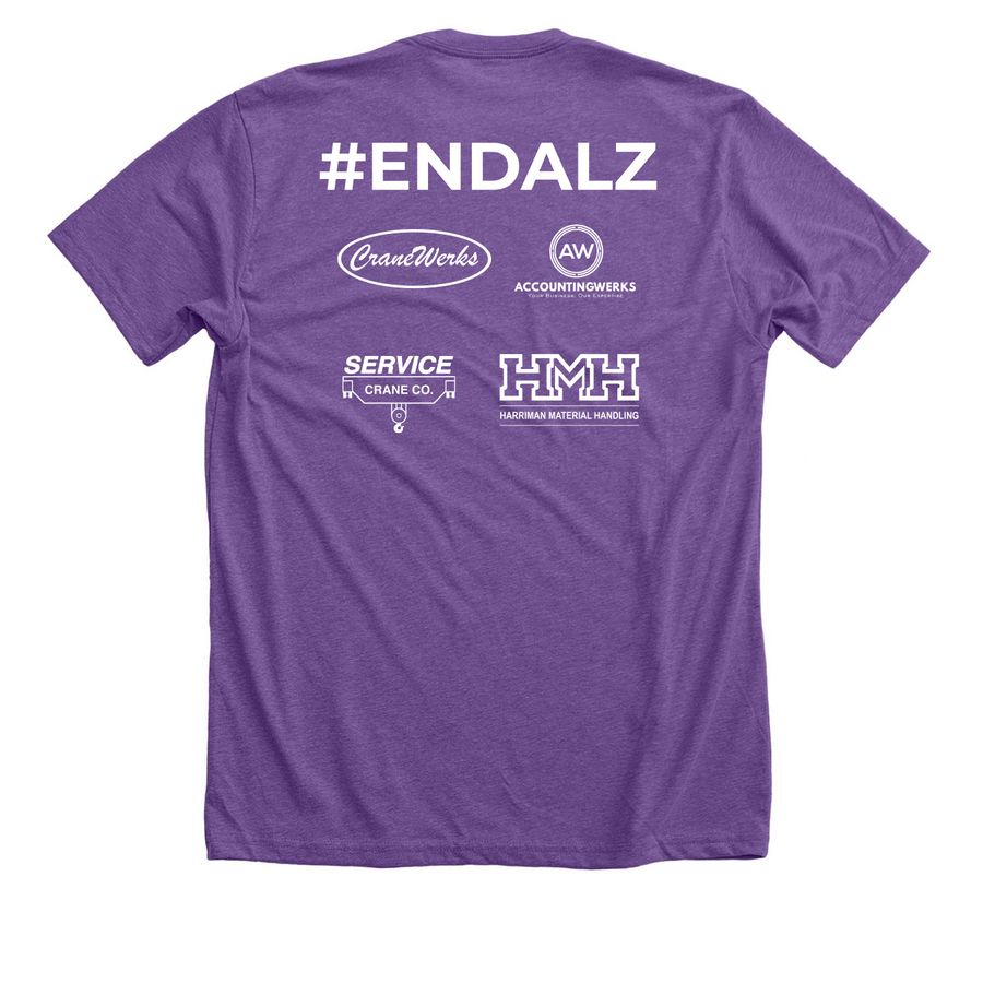 #EndAlz T-Shirt, a Heather Team Purple Premium Unisex Tee (back-view)