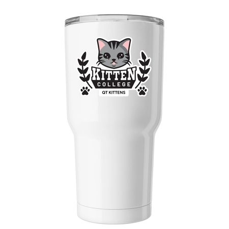 Buy a Tumbler. &nbsp;Send a QT Kitten to College!, a White Insulated Tumbler (back-view)