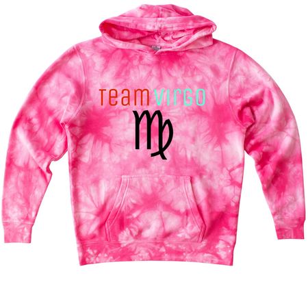 Team Virgo, a Pink Youth Tie Dye Pullover Hoodie