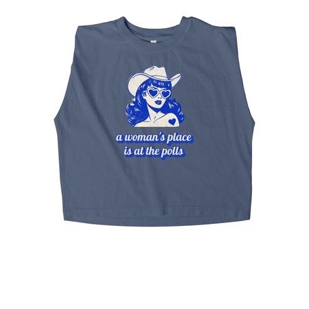 All In Chattanooga: A Woman's Place, a Faded Navy Women's Heavyweight Garment Dye Muscle Tee