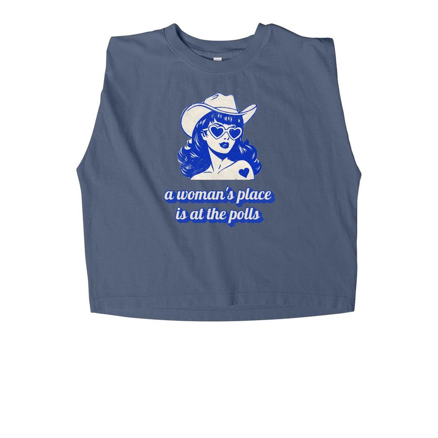 All In Chattanooga: A Woman's Place, a Faded Navy Women's Heavyweight Garment Dye Muscle Tee