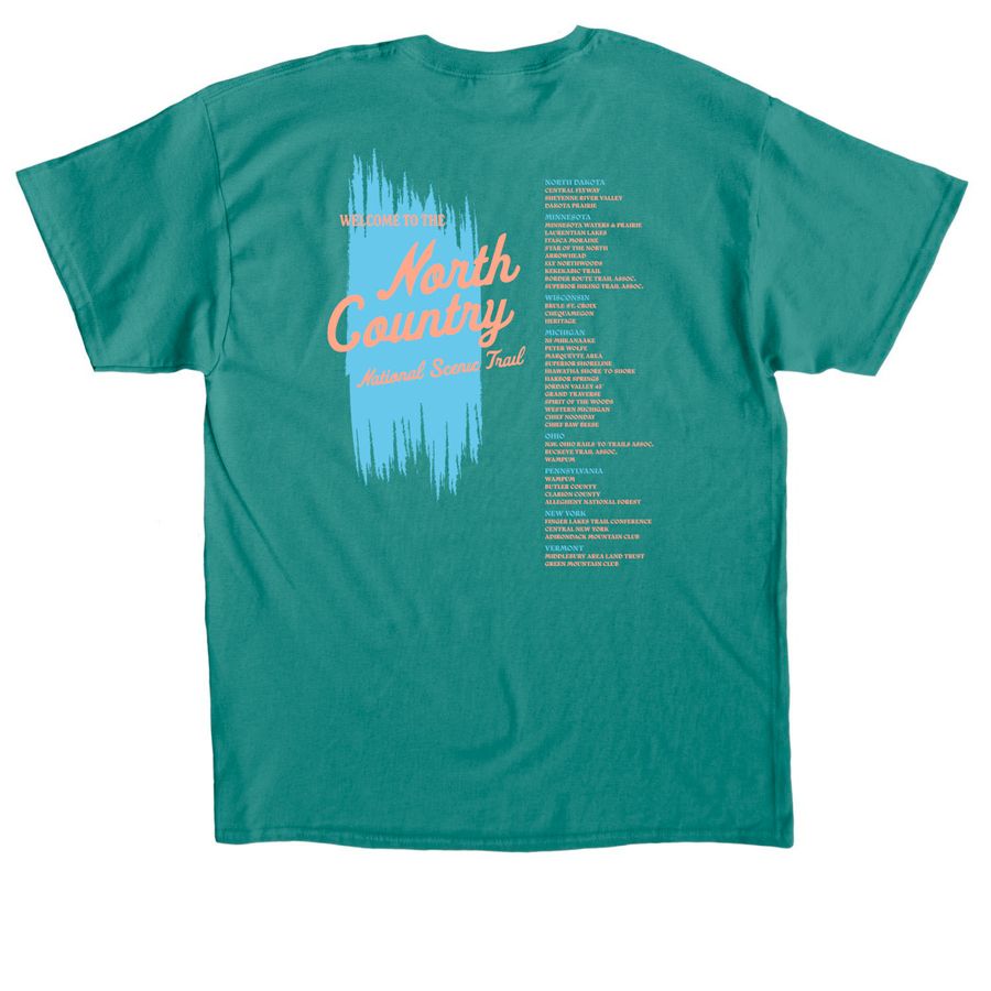 Welcome to the North Country, Teal, a Jade Dome Classic Unisex Tee (back-view)