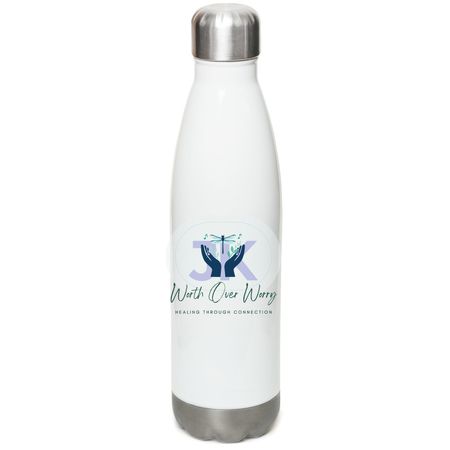 Worth Over Worry, a White Stainless Steel Water Bottle