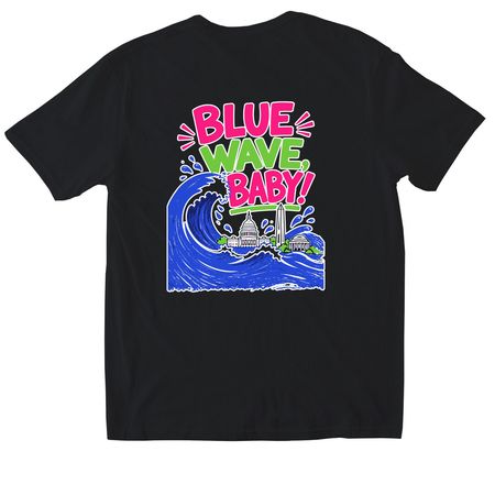 Blue Wave Resistance Tee, a Black Softstyle Cotton Tee (back-view)