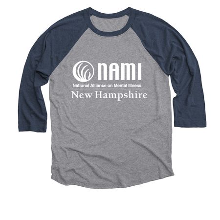 NAMI NH Shirts and Sweatshirts, a Vintage Navy and Premium Heather 3/4 Sleeve Baseball Tee