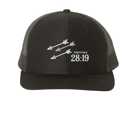Arrow Seeker, a Black Printed Snapback Trucker Cap
