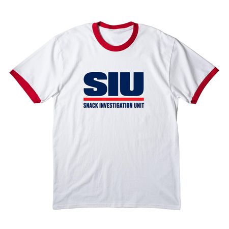 IN SNACKS WE TRUST OFFICIAL, a White/ Red Cotton Ringer Tee