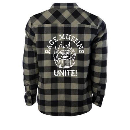 Toasty Rage Muffins Unite!, a Olive/ Black Unisex Flannel Shirt