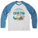 Crab Con Specialty Shirt, a Azure Blue/ Bright White Allmade Eco Triblend Colorblock Raglan Long Sleeve Tee