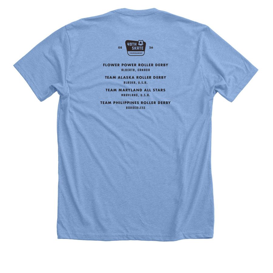 49th Skate Tournament Merch, a Heather Carolina Blue Premium Unisex Tee (back-view)