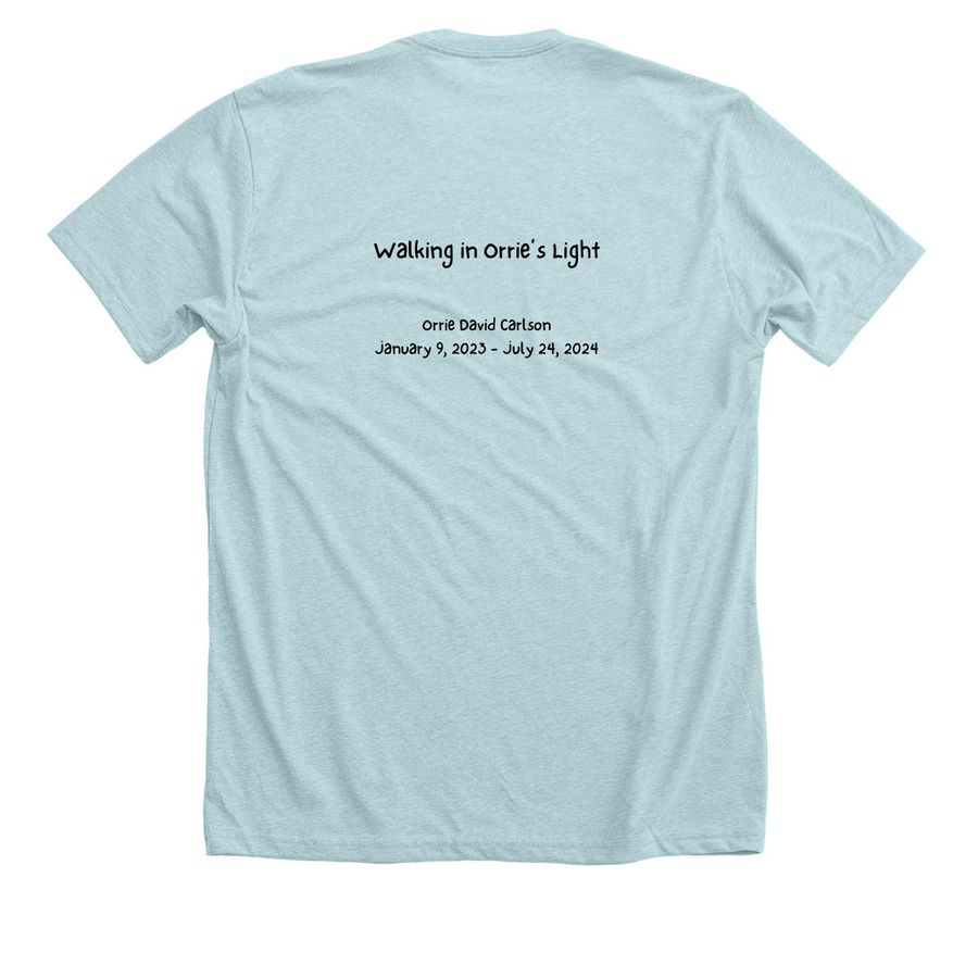 Orrie's Sunshine Crew, a Heather Ice Blue Premium Unisex Tee (back-view)