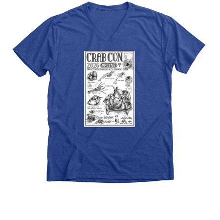 Crab Con 2026 art shirt, a Heather True Royal Premium V-Neck Tee