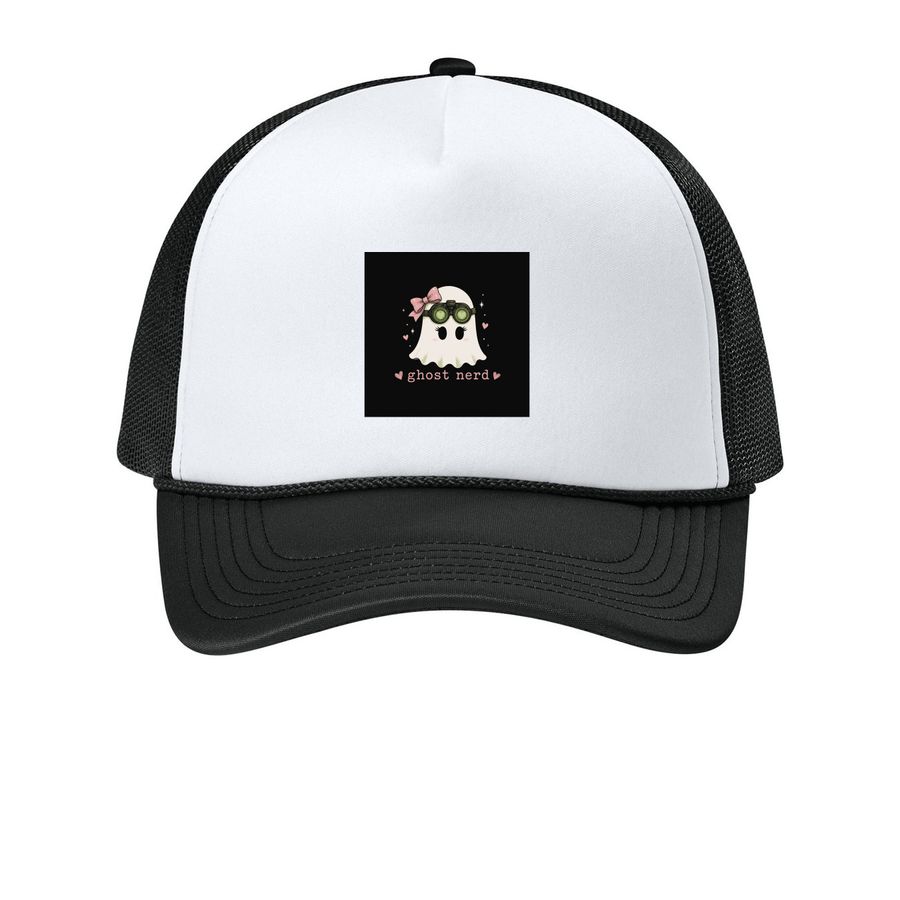 Trucker Hat, a White/ Deep Black Printed Foam Trucker Hat