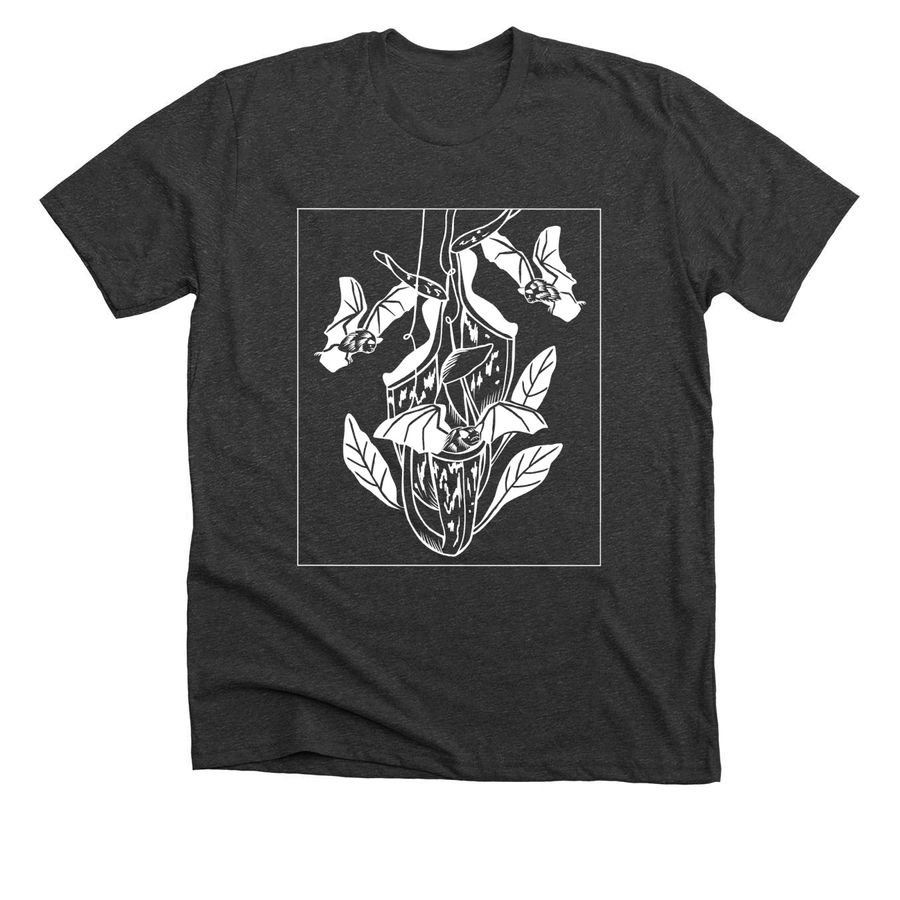 PRE Nepenthes and bats, a Dark Grey Heather Premium Unisex Tee