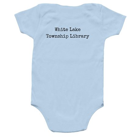 First Edition Est. 2026, a Light Blue Infant Onesie (back-view)