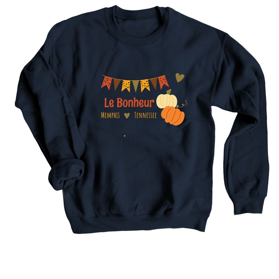 Le Bonheur Fall Shirt, a Navy Crewneck Sweatshirt