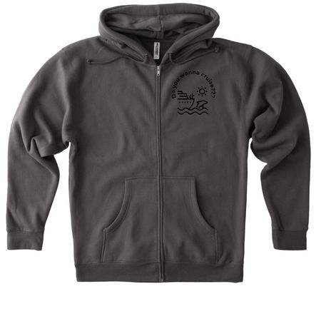 Unlearn and Eat Travel, a Solid Charcoal Heavyweight Zip Up Hoodie