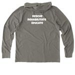 Queen Dottie, a Driftwood Grey Allmade Organic Cotton Mineral Dye Hoodie Tee (back-view)