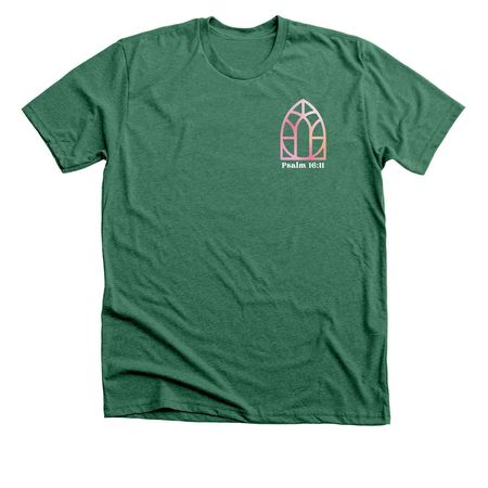 Down in my Heart on back, a Heather Grass Green Premium Unisex Tee (back-view)