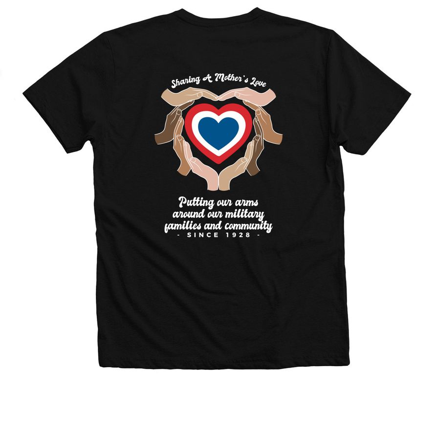 Putting Our Arms Around Our Military Families, a Solid Black Blend Premium V-Neck Tee (back-view)