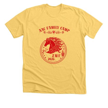 2026 AAC FAMILY CAMP TEE - Gold, a Heather Yellow Gold Premium Unisex Tee