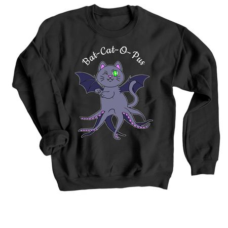 Bat-cat-o-pus, a Black Crewneck Sweatshirt