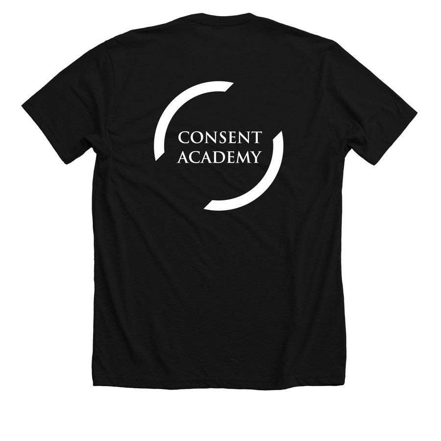 Consent Academy's 4-Part Model of Consent, a Solid Black Blend Premium Unisex Tee (back-view)