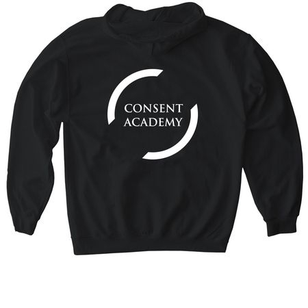 Consent Academy's 4-Part Model of Consent, a Black Gildan Softstyle Pullover Hoodie (back-view)