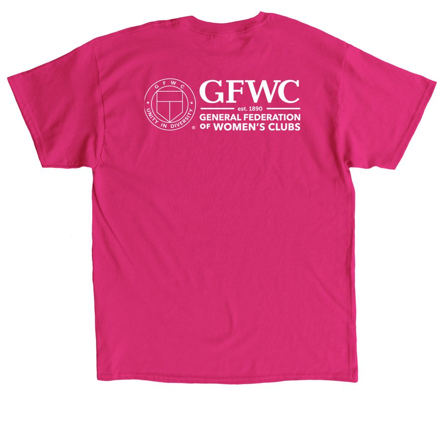 GFWC Voluntold T-Shirt, a Heliconia Classic Unisex Tee (back-view)