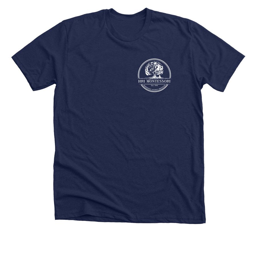 Tree Logo- Adult Navy/Green with White Print, a Solid Navy Blend Premium Unisex Tee