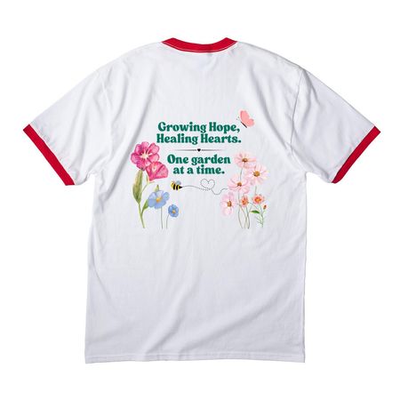 Adopt-A-Garden Volunteer Collection, a White/ Red Cotton Ringer Tee