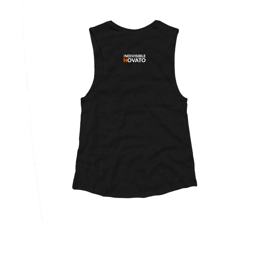RomCom Resistance Tank, a Black Women's Muscle Tank (back-view)