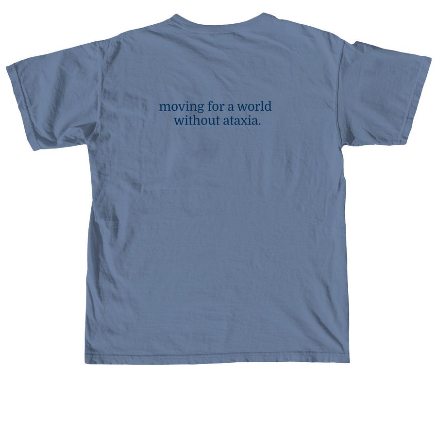 Team V: Moving to Support Ataxia Research, a Blue Jean Comfort Colors Unisex Tee (back-view)