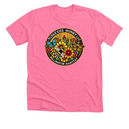 Pollinators Make the World Go ?Round, a Neon Pink Premium Unisex Tee