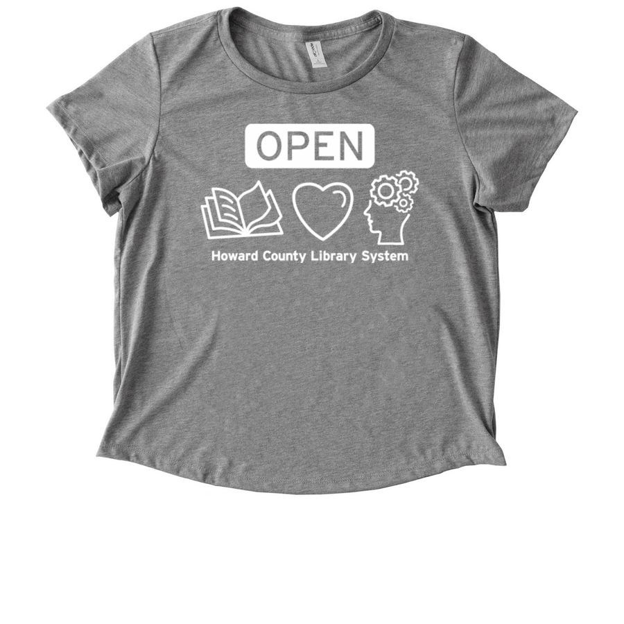 Open Books - Hearts - Minds: White Print, a Aluminum Grey Allmade Eco Triblend Women?s Scoop Neck Tee