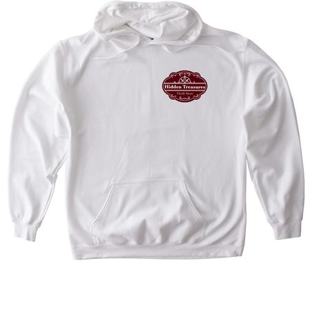 Hidden Treasures Red Logo, a White Gildan Softstyle Pullover Hoodie