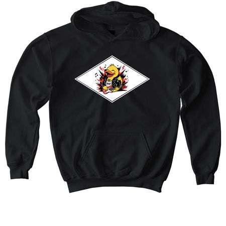 ROCKER DUCK, a Black Softstyle Youth Pullover Hoodie