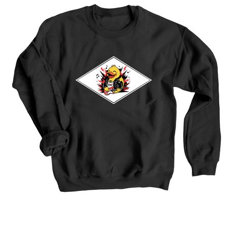 ROCKER DUCK, a Black Crewneck Sweatshirt
