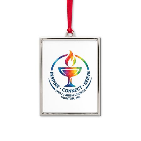 Inspire, Connect, Serve, a White Silver Portrait Frame Ornament