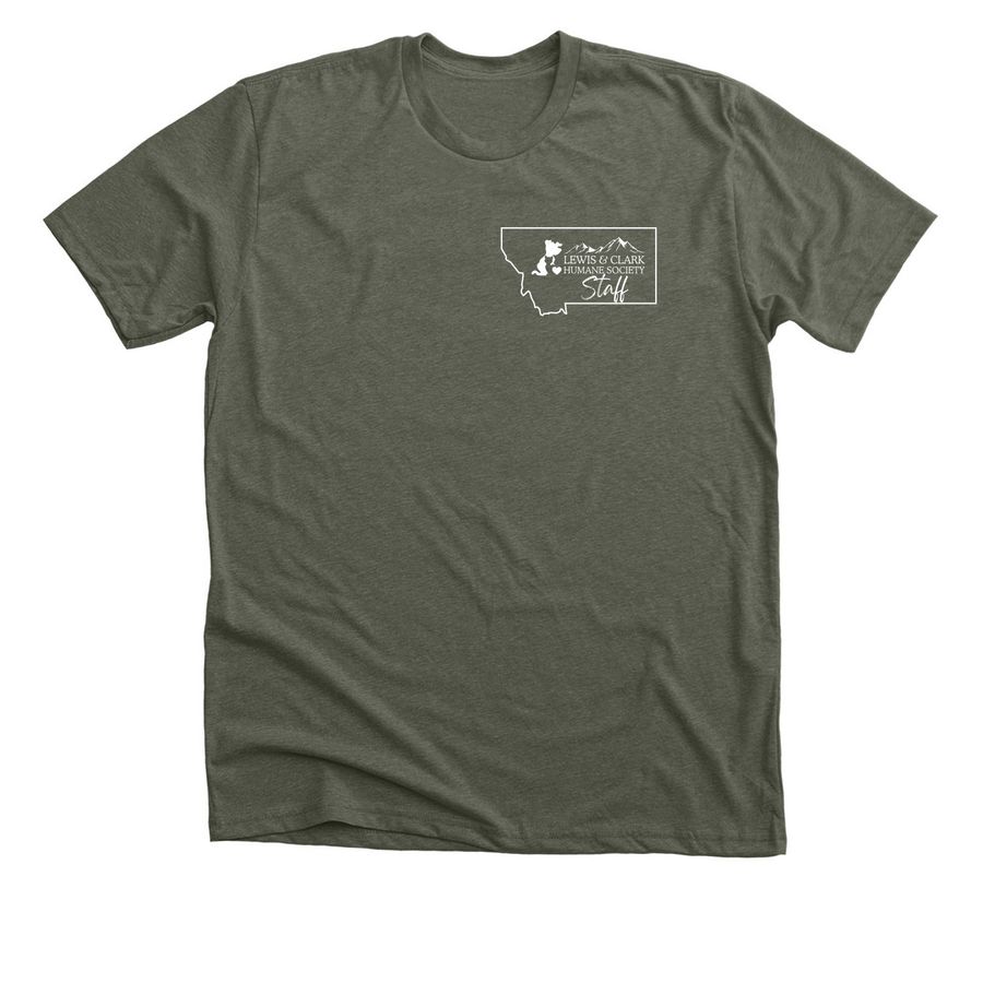 LCHS Staff Logo Shirt/Sweatshirt, a Heather Military Green Premium Unisex Tee
