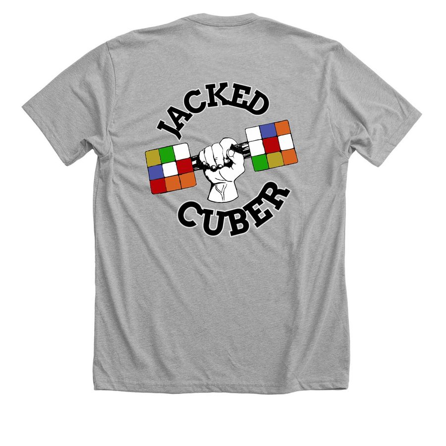 Jacked Cuber Colored logo, a Athletic Heather Premium Unisex Tee (back-view)