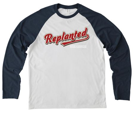 Replanted Conference 2025, a Rebel Blue/ Bright White Allmade Eco Triblend Colorblock Raglan Long Sleeve Tee