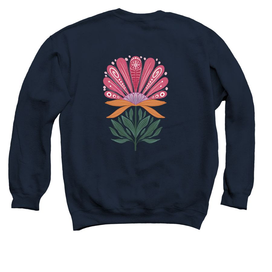 Abstract flower illustration&nbsp;, a Navy Crewneck Sweatshirt (back-view)